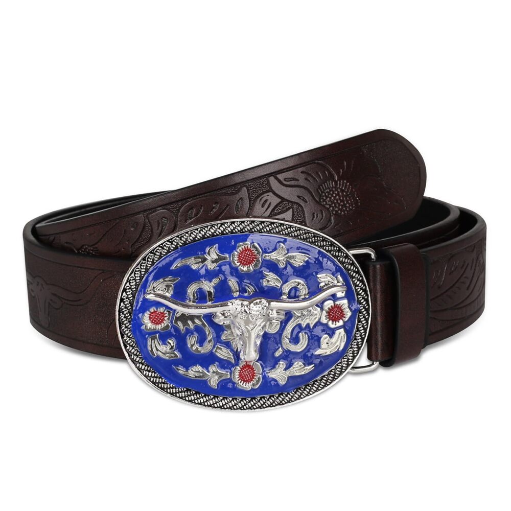 6654 Western Cowboy Cowgirl Belt Country For Men Women, Leather Bull